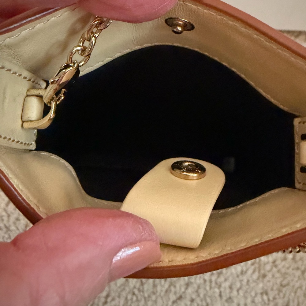 CAFUNÉ CAMBER NWT Sling Mini Bag Purse Brown Beige Gold Chain Strap - Picture 6 of 10